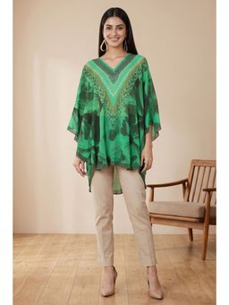 First Resort by Ramola Bachchan - Forest Green Embellished Floral Tunic