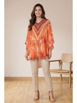 First Resort by Ramola Bachchan - Orange And Red Embellished Floral Tunic