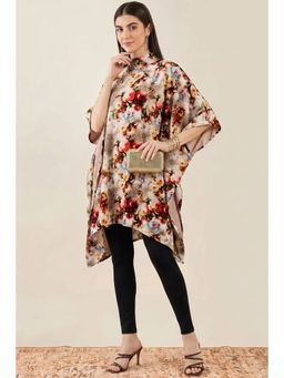 First Resort by Ramola Bachchan - Beige Floral Crystal Studded Tunic