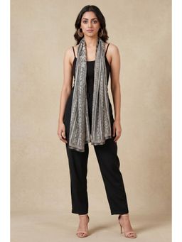 First Resort by Ramola Bachchan - Charcoal Grey Python Print Stole