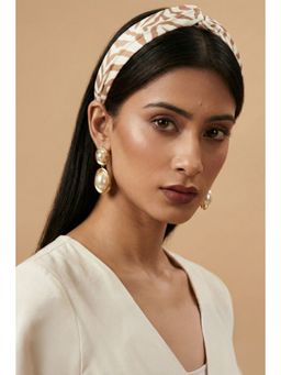 First Resort by Ramola Bachchan - White And Caramel Brown Zebra Print Headband