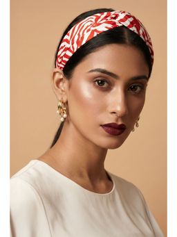 First Resort by Ramola Bachchan - White And Red Zebra Print Headband
