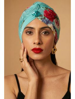 First Resort by Ramola Bachchan - Blue Floral Print Turban