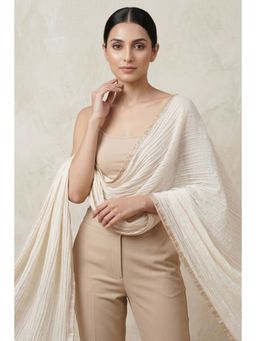 First Resort by Ramola Bachchan - Ivory Cotton Crinkled Dupatta