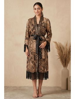 First Resort by Ramola Bachchan - Brown Animal Print Long Kimono (Set of 2)