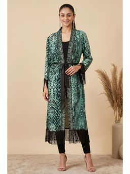 First Resort by Ramola Bachchan - Green Animal Print Long Kimono (Set of 2)
