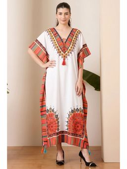 First Resort by Ramola Bachchan - White And Pink Tribal Full Length Kaftan