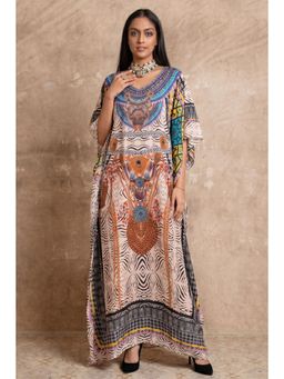 First Resort by Ramola Bachchan - Multi-color Zebra Animal Print Embellished Silk Kaftan