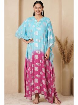 First Resort by Ramola Bachchan - Blue And Magenta Ombre Full Length Kaftan
