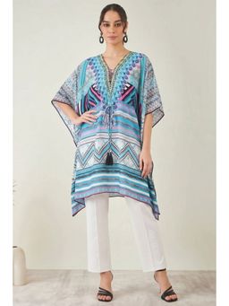 First Resort by Ramola Bachchan - Blue Geometric Kaftan Tunic