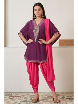 First Resort by Ramola Bachchan - Silk Embellished Tunic With Dhoti Pants And Dupatta (Set of 3)