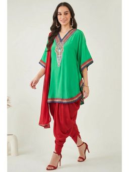 First Resort by Ramola Bachchan - Green Embellished Tunic With Dhoti Pants & Dupatta (Set of 3)
