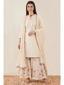 First Resort by Ramola Bachchan - Ivory Gota-patti Sharara Suit (Set of 3)