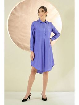 First Resort by Ramola Bachchan - Blue Silk Shirt Dress