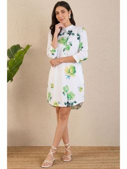 First Resort by Ramola Bachchan - White Floral Shirt Dress
