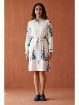 First Resort by Ramola Bachchan - White Embellished Floral Shirt Dress (Set of 2)