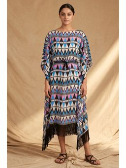 First Resort by Ramola Bachchan - Blue And Pink Aztec Poncho Dress (Set of 2)