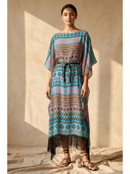 First Resort by Ramola Bachchan - Blue Aztec Poncho Dress (Set of 2)