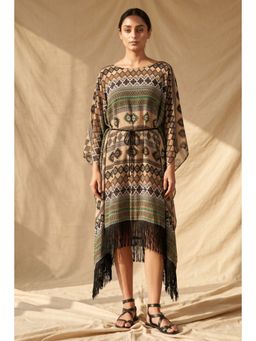 First Resort by Ramola Bachchan - Olive Green Aztec Poncho Dress (Set of 2)
