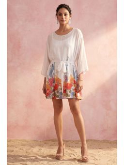 First Resort by Ramola Bachchan - White Floral Dress (Set of 2)