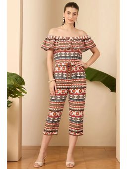 First Resort by Ramola Bachchan - White And Red Aztec Jumpsuit