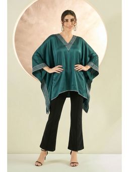 First Resort by Ramola Bachchan - Teal Embellished Kaftan Top
