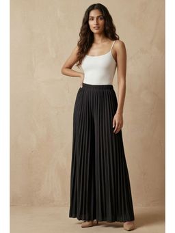 First Resort by Ramola Bachchan - Black Wide Leg Pleated Palazzo