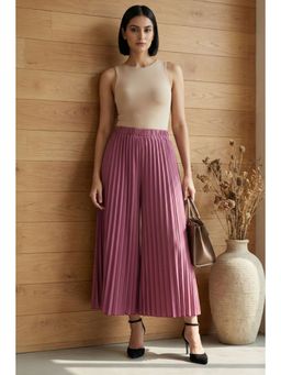First Resort by Ramola Bachchan - Berry Purple Wide Leg Pleated Palazzo