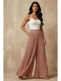 First Resort by Ramola Bachchan - Caramel Brown Wide Leg Pleated Palazzo