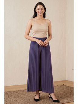 First Resort by Ramola Bachchan - Grey Wide Leg Pleated Palazzo