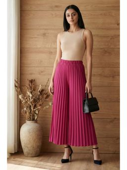 First Resort by Ramola Bachchan - Magenta Wide Leg Pink Pleated Palazzo
