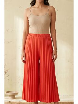 First Resort by Ramola Bachchan - Orange Wide Leg Pleated Palazzo