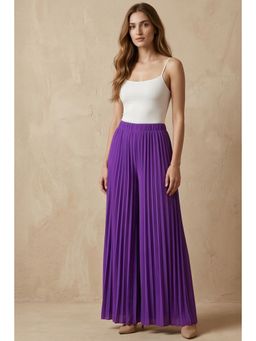 First Resort by Ramola Bachchan - Purple Wide Leg Pleated Palazzo