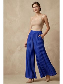 First Resort by Ramola Bachchan - Royal Blue Wide Leg Pleated Palazzo