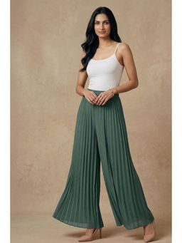 First Resort by Ramola Bachchan - Sage Green Wide Leg Pleated Palazzo