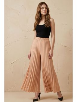 First Resort by Ramola Bachchan - Sienna Beige Wide Leg Pleated Palazzo