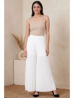 First Resort by Ramola Bachchan - White Wide Leg Pleated Palazzo