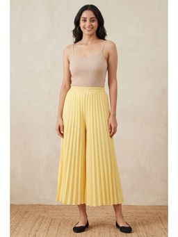 First Resort by Ramola Bachchan - Yellow Wide Leg Pleated Palazzo