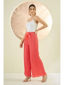 First Resort by Ramola Bachchan - Neon Coral Pleated Palazzo