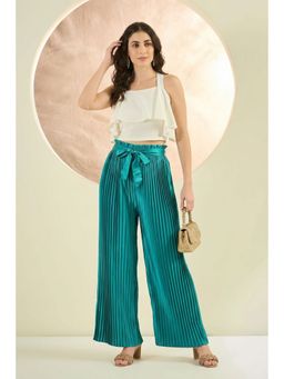 First Resort by Ramola Bachchan - Turquoise Pleated Palazzo
