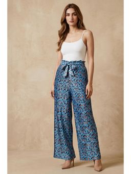 First Resort by Ramola Bachchan - Blue Animal Print Knife Pleated Palazzo