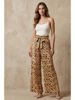 First Resort by Ramola Bachchan - Brown Animal Print Knife Pleated Palazzo