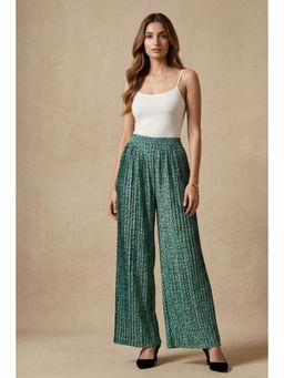 First Resort by Ramola Bachchan - Teal Animal Print Pleated Palazzo