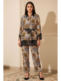 First Resort by Ramola Bachchan - Grey Baroque Animal Print Shirt And Palazzo (Set of 2)