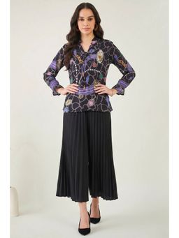 First Resort by Ramola Bachchan - Black Jewel Print Lace-up Top And Pleated Palazzo (Set of 2)