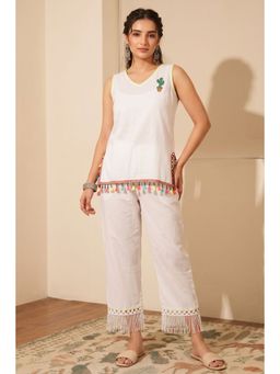 First Resort by Ramola Bachchan - White Summer Top With Pants (Set of 2)