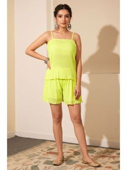 First Resort by Ramola Bachchan - Neon Green Camisole And Pleated Shorts (Set of 2)