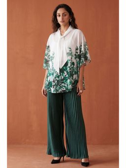 First Resort by Ramola Bachchan - Green Floral Top And Pleated Palazzo (Set of 2)