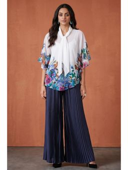 First Resort by Ramola Bachchan - Purple And Blue Floral Top And Pleated Palazzo (Set of 2)