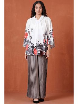 First Resort by Ramola Bachchan - Red And Grey Floral Top And Pleated Palazzo (Set of 2)